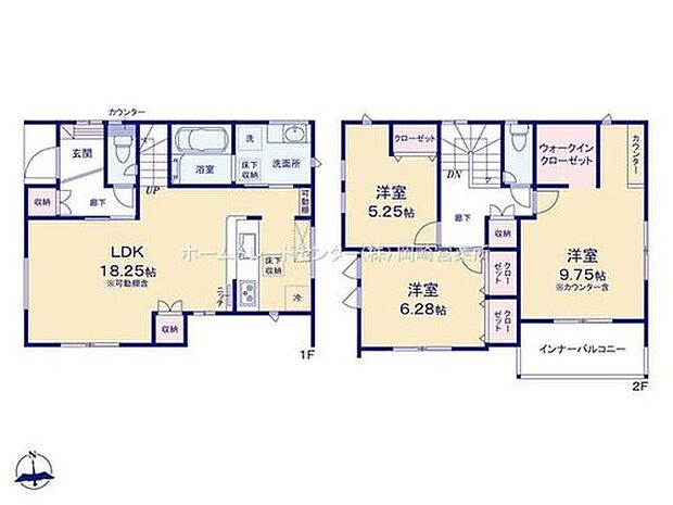 【3LDK】１８帖越えのLDKにはアクセントとして映える折上天井と化粧梁を採用♪大きなベッドも置ける９．５帖の主寝室には書斎としても使えるカウンター付き☆

