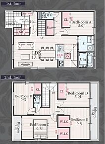 各自自分の部屋が持てる５LDK♪シューズインクローク、ウォークインクローゼット当大型収納も豊富で便利です☆バルコニーは２か所！用途を分けて使用できます♪ 