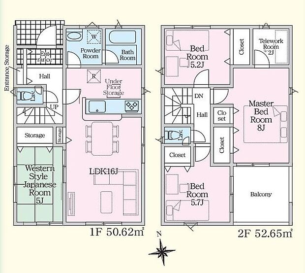 【4LDK+S】１６帖超のリビングには５帖の洋風和室が隣接☆フチなしタタミでお手入れも楽です♪２階に２帖のテレワークスペースあり、収納や作業場など多用途に使用できます！ルーフバルコニーあり☆