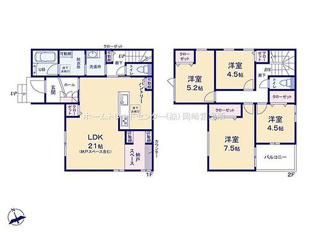 【4LDK】玄関入ってすぐの洗面室で、帰宅後にすぐ手を洗えて衛生的☆ワンちゃんのお散歩後も便利です◎18帖のLDKを中心とした間取で家族が自然と顔を合わせる設計プランです。