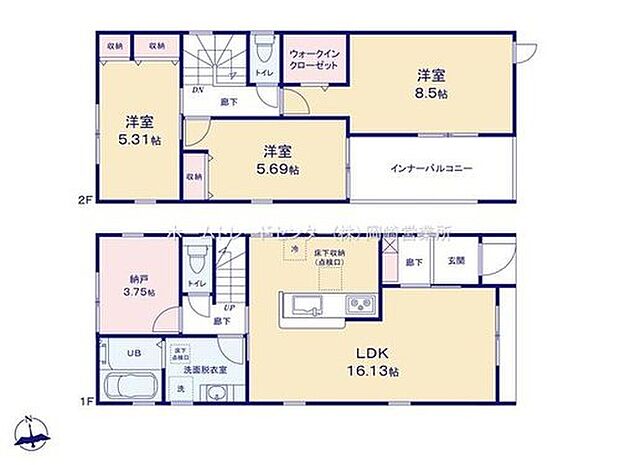 【3LDK+S】対面キッチンのある解放感あふれる１６帖超のLDK♪集中スペースや収納としてもおススメなストレージルーム☆全居室収納完備♪急な天候変化にも安心なインナーバルコニー仕様！