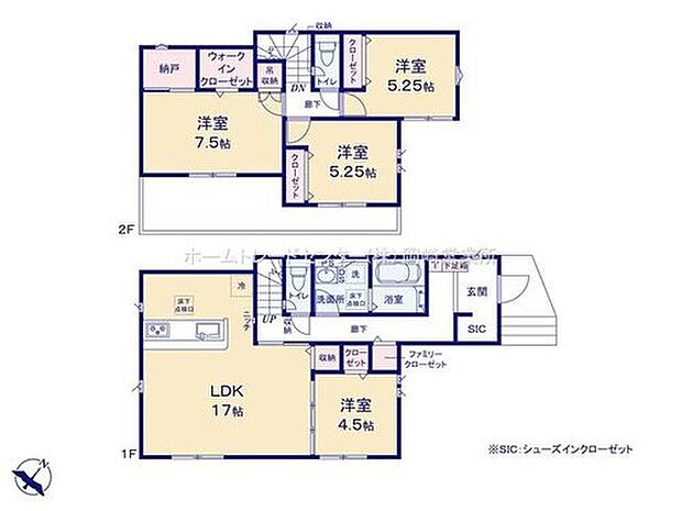 【4LDK+S】17帖のリビングには洋室隣接☆リビングと一体利用が可能です♪2階は納戸やウォークインクローゼットといった大型収納も充実☆2部屋続きのワイドなバルコニー有り☆