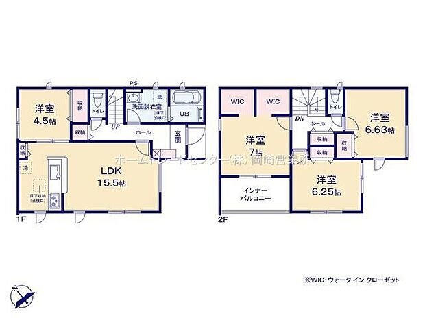 【4LDK】対面キッチンのある開放感あふれるリビング☆洋室が隣接しておりリビングと一体利用が可能です♪2階居室は全て6帖以上でゆったりくつろげます☆奥行きワイドなバルコニー有り!