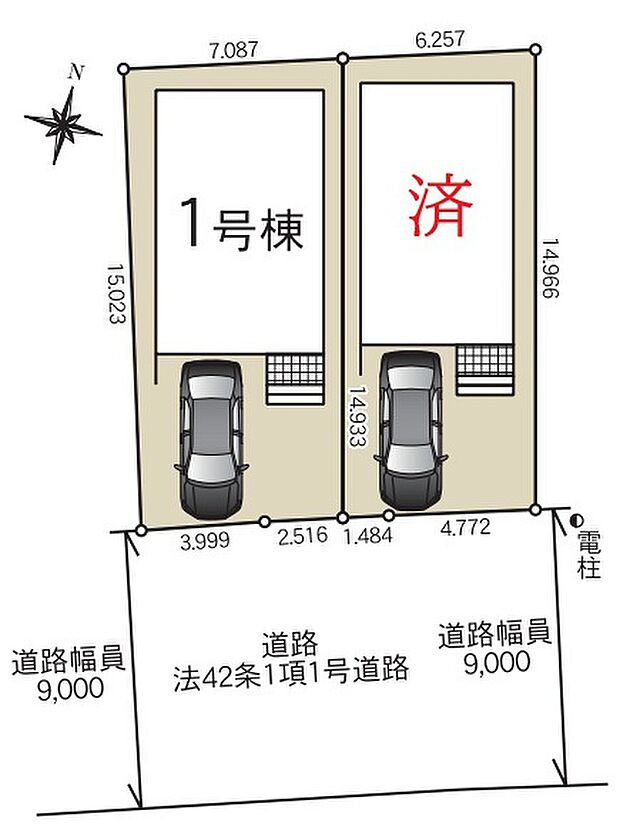 【全体区画図】２棟販売♪東南側道路、幅員９ｍで見通しが良く、室内に光を届けてくれます☆