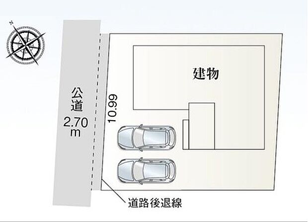 【全体区画図】駐車並列2台可能♪日当たりを考慮した南西向き☆