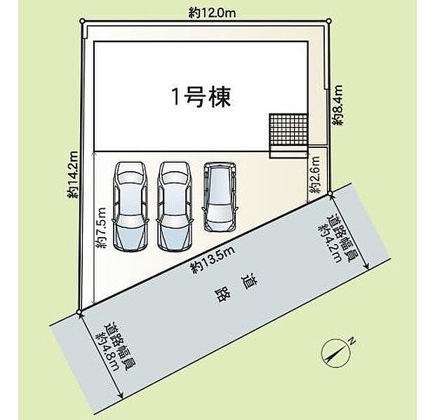 【全体区画図】1棟販売!駐車は最大3台可能で複数台車・バイクを所持の方も安心です◎