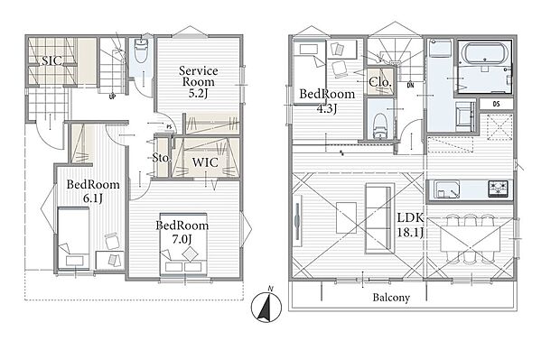 家族が快適に暮らせる3LDK+Sタイプ。充実の居住空間と豊富な収納で、ライフスタイルに合わせた使い方が楽しめます。