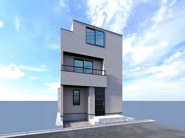 【完成イメージパース】シンプルで飽きのこないフォルムが魅力。穏やかな住宅街に調和し、永く愛せる住まいを演出します。