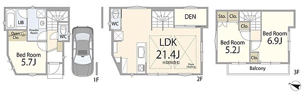 【間取図】使い勝手の良い3LDK＋DENプラン。ゆとりある居室に加え、多目的に使えるスペースが暮らしをより便利にします。