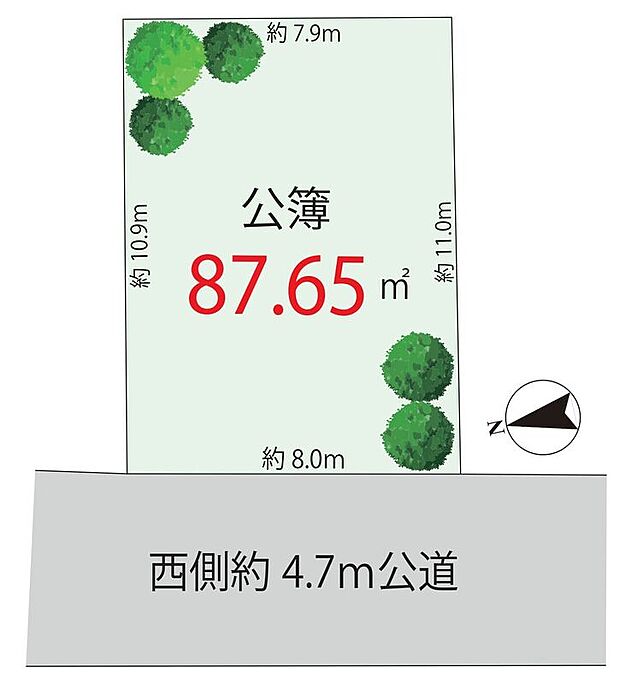整形地ならではの使いやすさが魅力の87m2超の土地。暮らしやすさに繋がる利便性の高い区画です。