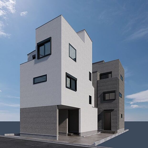 【完成イメージパース】堂々と存在感を放つ全2棟。注文住宅を彷彿とさせる、煌びやかな外観。お家のクオリティーに圧倒されます。