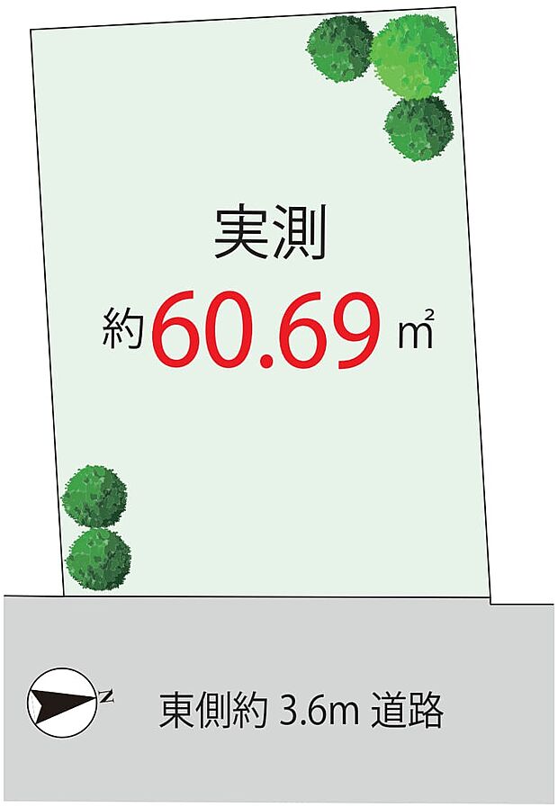 【区画図】 東側道路に面した開放感あふれる立地。陽光に包まれ、風が心地よく通り抜ける明るい住まいです。。