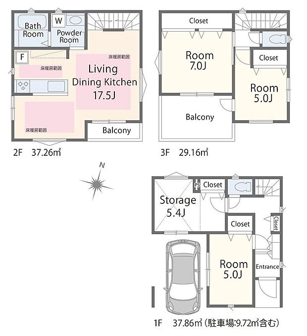 【3LDK+S】家族が快適に暮らせる3LDK+Sタイプ。充実の居住空間と豊富な収納で、ライフスタイルに合わせた使い方が楽しめます。