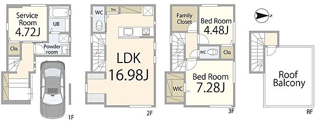 【2LDK+S】収納や書斎にも使えるサービスルームを備えた2SLDK。夫婦ふたりの暮らしや、これから家族が増える方にもぴったりの間取り。