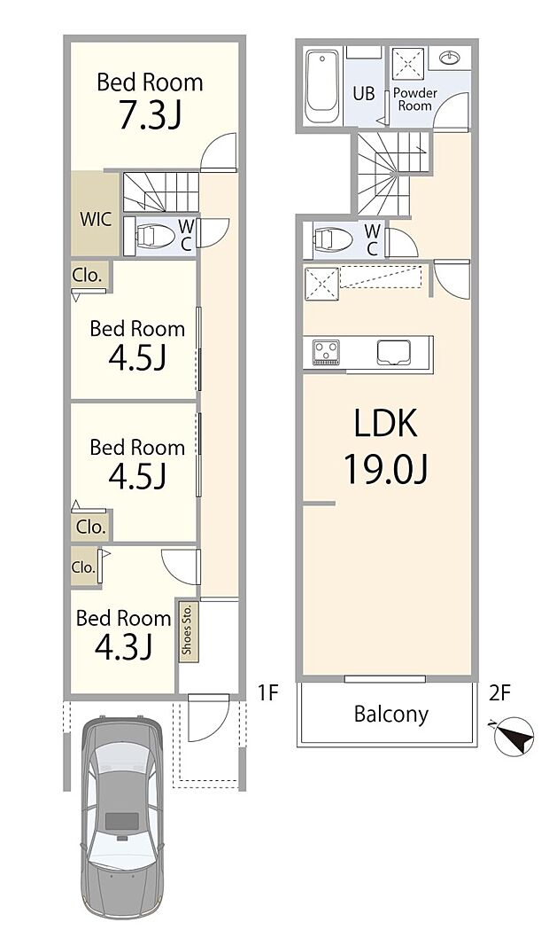 【間取図】建物プラン例(D区画)4LDK、土地価格6680万円、土地面積94.79m2、建物価格2300万円、建物面積97.6m2