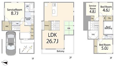 【2号棟間取図】  家族の時間とプライベートを両立できる2LDK+2S。  リビングに自然と集まりながらも、それぞれの居場所を大切にできる間取りです。 