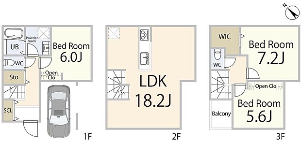 【間取図】家族の時間とプライベートを両立できる3LDK。 リビングに自然と集まりながらも、それぞれの居場所を大切にできる間取りです。