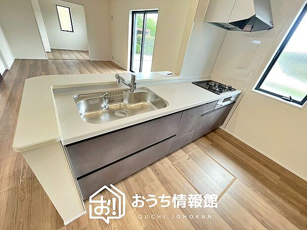 現地写真(キッチン)
収納たっぷりのシステムキッチン、浄水器付水栓を標準装備しています。