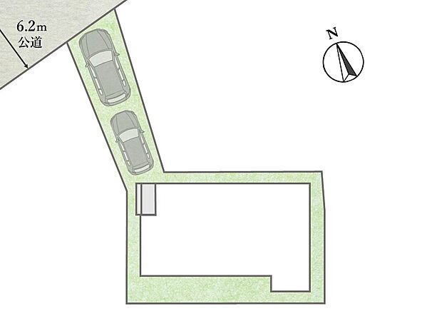【区画図】
全居室南向きの陽当たり・通風良好な邸宅！カースペース2台分確保されたゆとりある敷地！