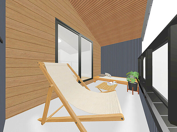 【建物イメージパース：3F Balcony】
通常のバルコニーよりも広さがあるので、洗濯物を多く干せるだけでなく、花や観葉植物（ガーデニング）、家庭菜園なども楽しむことが出来ます！