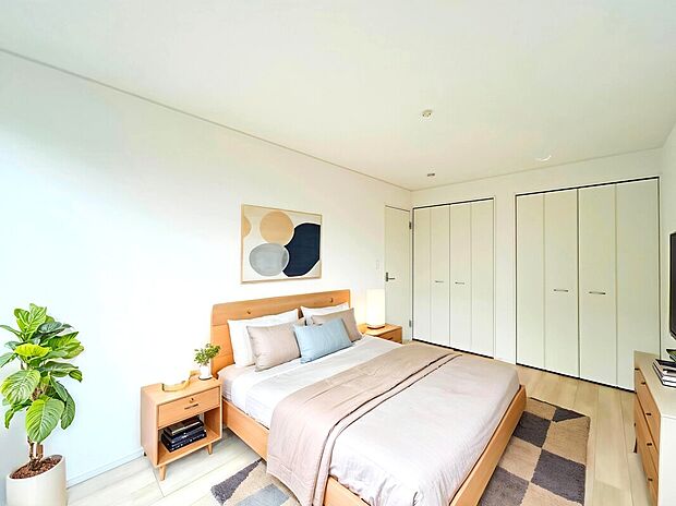 【Room：2号棟】
全居室に収納スペースが備わっているプラン。居室を広くキレイに利用可能にしてくれます。
本画像はCG加工により家具配置しております。