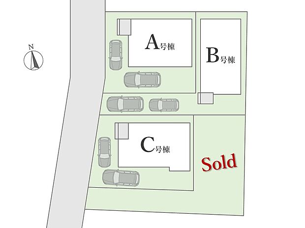 【全体区画図】
車2台駐車可能な敷地30坪のゆとりある邸宅!
断熱・省エネ性能に優れたZEH水準×耐震等級3の高品質住宅で永く安心して暮らせる住まい!