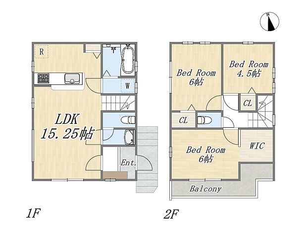 【3LDK+WIC+Pantry+カースペース2台】【2号棟】
Plan:3LDK+WIC+Pantry+カースペース2台
土地面積:96.71m2(29.25坪)
建物面積:76.14m2(23.03坪)