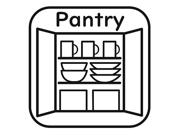 【【パントリー】(2号棟)】常温保存が可能な食料品や調味料、食器、消耗品、日用品などをストックしておくことができます。また、収納スペースが確保できることで、キッチン周りが散らからず、使いやすい環境を保てます。