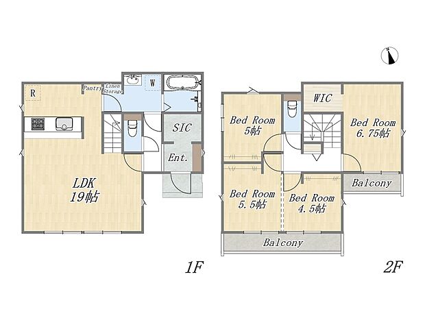 【【参考プラン:4号地】】Plan:3LDK+WIC+SIC+Pantry+カースペース2台
建物参考価格:1603万円
建物面積:96.88m2