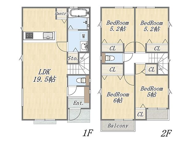 【【参考プラン：4号地】】Plan：4LDK+Pantry+カースペース2台
建物参考価格：1903万円
建物面積：96.04m2