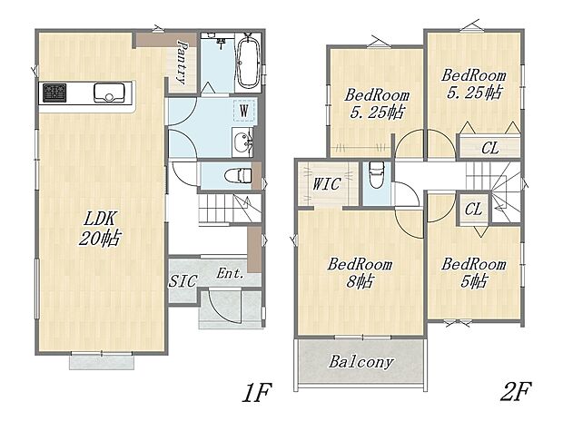 【【参考プラン：2号地】】Plan：4LDK+WIC+SIC+Pantry+ワイドバルコニー+カースペース2台
建物参考価格：1480万円
建物面積：102.68m2