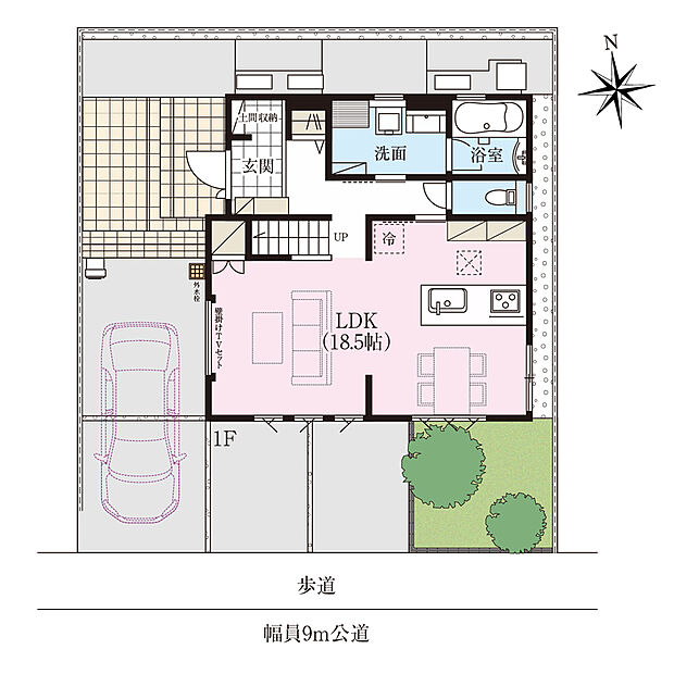 【区画図】
ゆったりとした敷地面積で、お車の他に複数台のバイクや自転車などをお停めいただけます。南側にLDやバルコニーを配置しており、室内にたっぷりと陽光を取り込む住まいです。