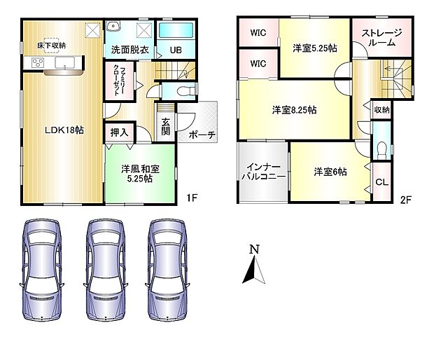 4LDK+2WIC 土地面積:139.94m2 建物面積:118.40m2 駐車並列3台可能