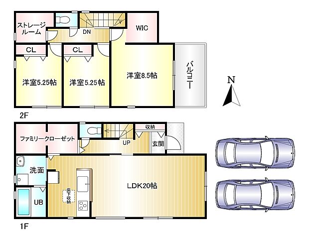 1号棟 3SLDK+WIC 土地面積:158.56m2 建物面積:101.25m2 駐車スペース2台