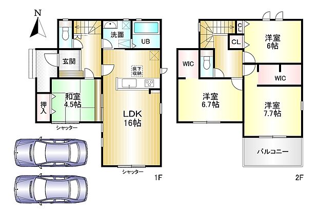 4LDK　土地面積：136.81ｍ2　建物面積：103.51ｍ2　駐車2台可