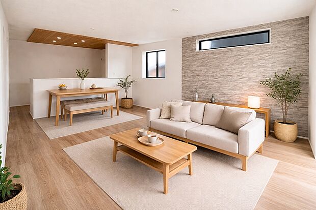 16帖のリビングダイニングです。※家具はAIによるイメージであり、実際には付属しません。