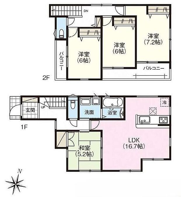 (1号棟)、4LDK、土地面積126.04m2、建物面積98m2