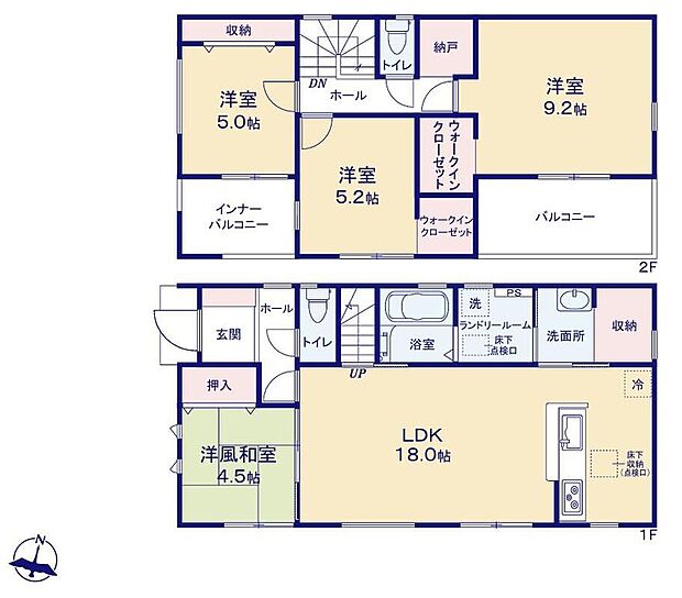 (1号棟)、4LDK、土地面積158.4m2、建物面積110.96m2