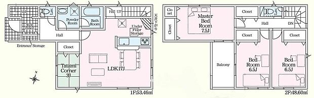 (1号棟)、3LDK、土地面積157.66m2、建物面積108.54m2