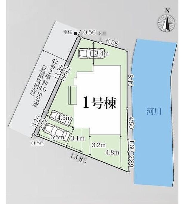 【区画図】
カースペース2台分ございます（車種によります）ので、家族分の自転車を駐輪したり、来客用の駐車スペースとしてもお使いいただけます♪空いたスペースには、花や緑で彩るガーデニングもオススメです♪