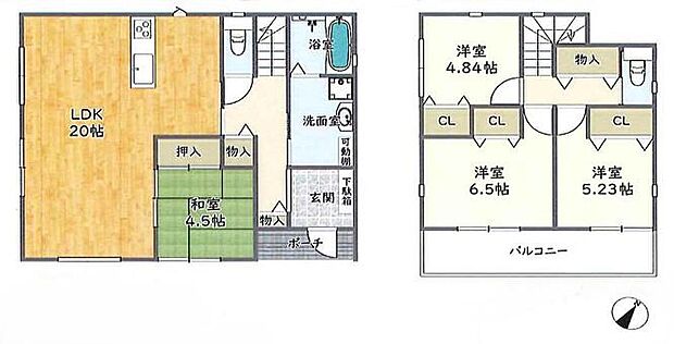 (1号地)、4LDK、土地面積220.28m2、建物面積102.68m2