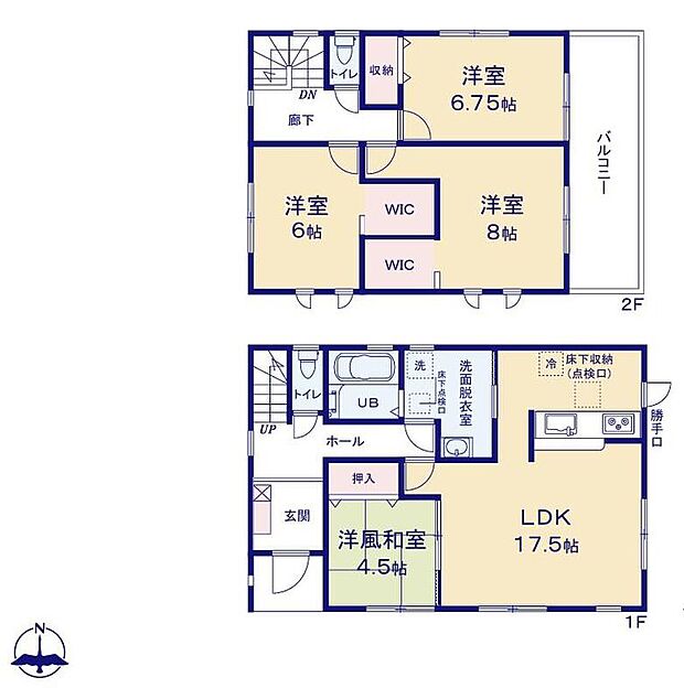 (2号棟)、4LDK、土地面積134.11m2、建物面積107.65m2