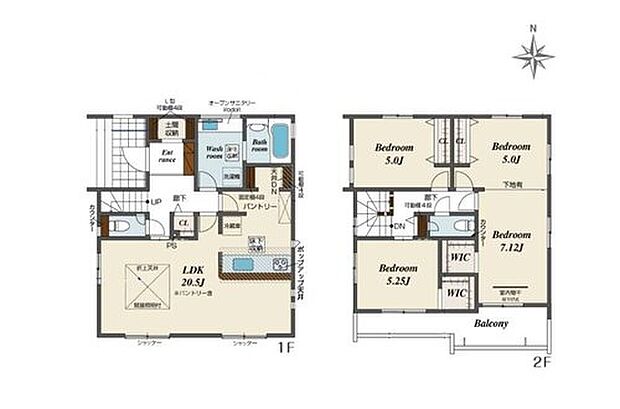 (1号棟)、3LDK、土地面積116.6m2、建物面積107.38m2


