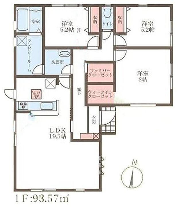 (1号棟)、3LDK、土地面積170.76m2、建物面積93.57m2