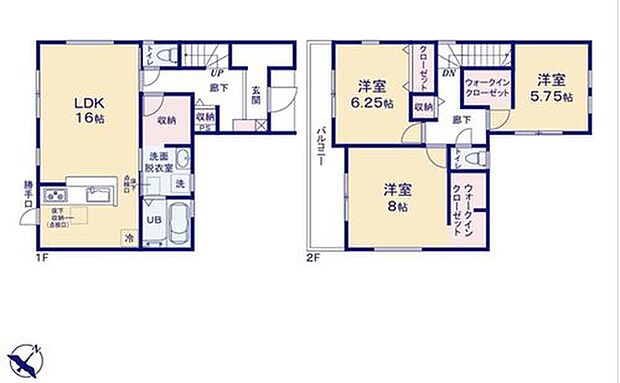 【3LDK】会話が弾むカウンターキッチン♪水回り集中設計で家事効率がアップ！
玄関横の土間にベビーカーやキャンプ用品がラクラク収納できます♪
全室収納完備♪