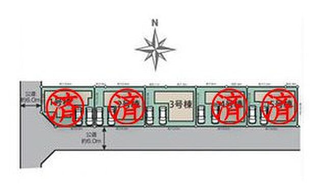 【全体区画図】カースペース2台分ご用意ございます♪（車種によります）家族分の自転車を駐輪したり、来客用の駐車スペースとしてもお使いいただけます♪