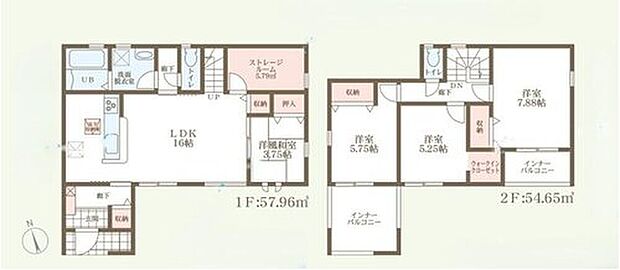 【4LDK+S】家族のコミュニケーションを重視した対面式キッチン・リビングイン階段プランです♪「畳部屋」付き♪
趣味の物や大きな荷物はストレージルームへ♪2つの屋根付きのインナーバルコニーは、雨の日でも安心です♪