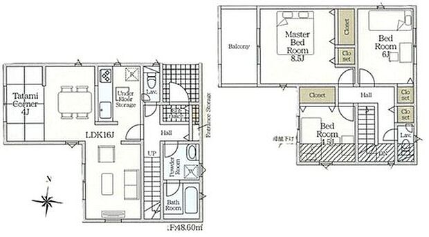 【3LDK】リビングスペースとダイニングをしっかり分けて使うことができ、メリハリのある間取りプランです♪
全居室収納を備え、いつもすっきりと快適なお住まい♪「タタミコーナー」付き♪