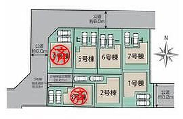 【全体区画図】分譲地にはお子様のいるご家庭も多く、見守りながら子育て出来る環境です。
全棟2台駐車可能なカースペース付き☆