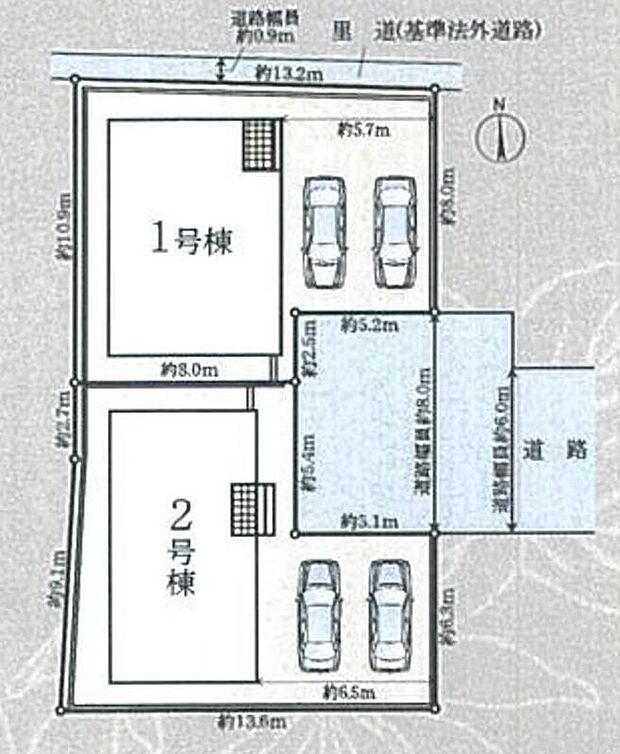 【全体区画図】カースペース2台分ご用意ございます♪
家族分の自転車を駐輪したり、来客用の駐車スペースとしてもお使いいただけます♪